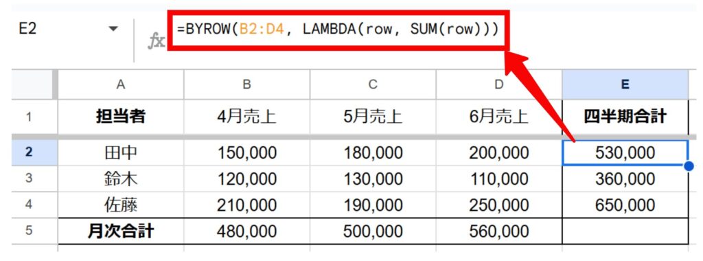 BYROW関数計算結果