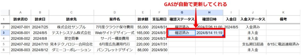 GASが更新した様子